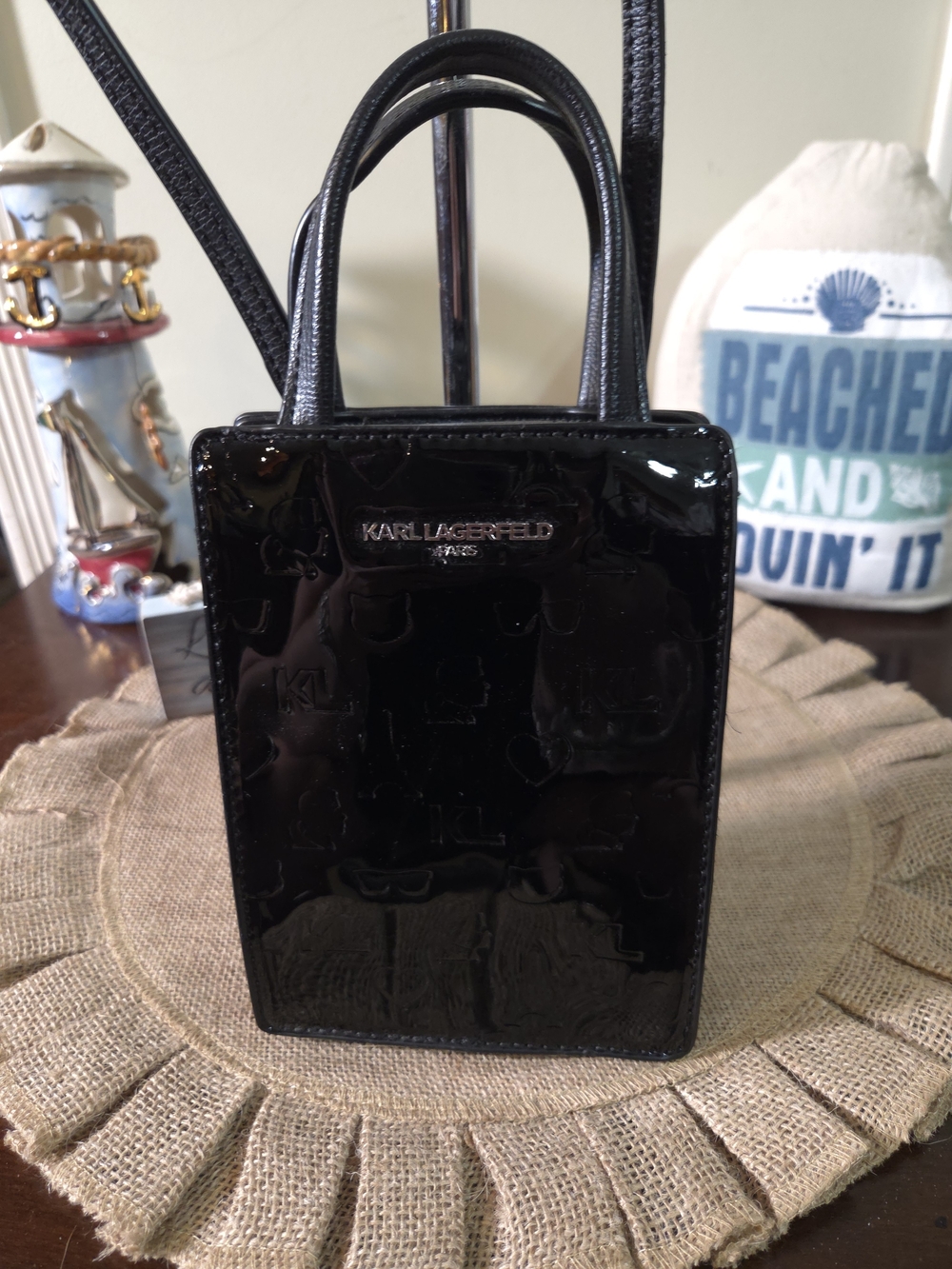 EUC Karl Lagerfeld Black Patent Mini Tote